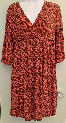 Vestido informal Elle talla M naranja corto envolvente sintético cuello en V manga campana estampado amapola Foto 1 de 4