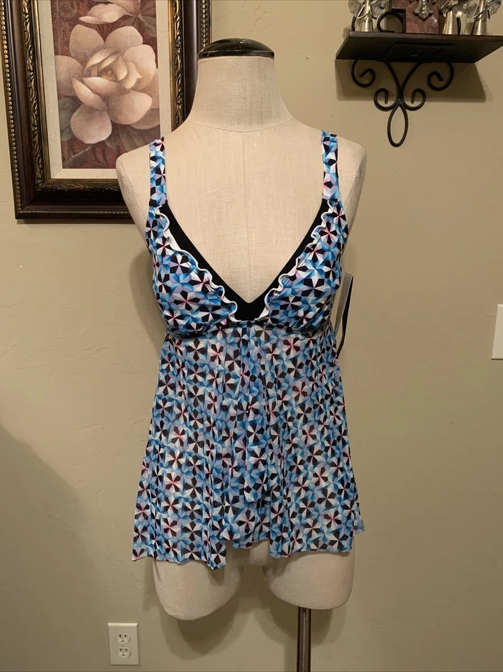 Profile Gottex Pin Wheel Halter Tankini Swimsuit. Blue Size 36