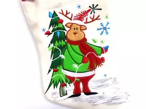 NUEVO SIN ETIQUETA SANTA'S BEST FELIZ FIESTA RENO Y ÁRBOL BLANCO NAVIDAD MEDIAS - Imagen 1 de 3