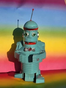 Kein Blechspielzeug 1961 ELDON-USA BAUCHREDNER HANDBETRIEBENE MARIONETTE FROH/TRAURIGER ROBOTER. - Bild 1 von 24