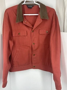J Peterman Co. Mens Barn Coat XL Red Heavy Canvas Leather Collar Chore Trucker - Picture 1 of 9
