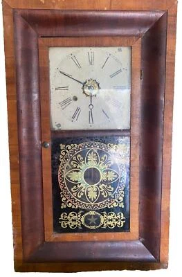 Antiguo Reloj New Haven Treinta Horas Pintado al Reverso Peso Piezas/Reparación Foto 1 de 4