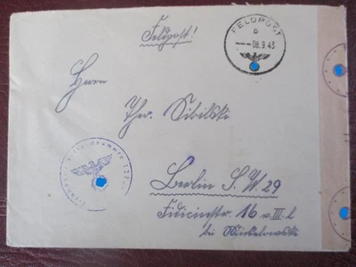 (F713) FP 12751, Feldbahn Komp. 604, Zensurbrief A.O.K. 17, seltene Zensurpost - Bild 1 von 4