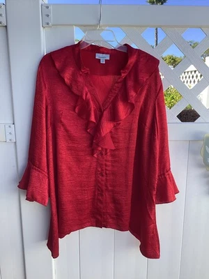 Dressbarn Womens Blouse 1X plus Red - Image 1 of 2