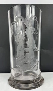 Art Deco Signed Verlys Clear & Frosted Glass Vase Chinoiserie Motif Etched 11” - Picture 1 of 11