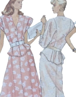 1980s Peplum Tailored Jacket Batwing Skirt Suit Vogue 6204 Sewing Pattern - Image 1 of 3