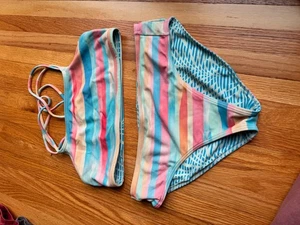 Athleta Girl Reversible Wave Break/Colorful Lines Bikini Swim Bikini size 14 - Picture 1 of 2