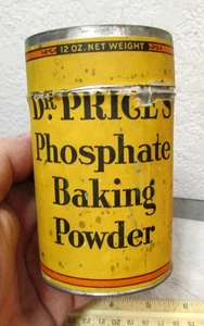 vintage Dr Prices Phosphate empty Baking Powder Tin, paper label, nice decor tin - Foto 1 di 6