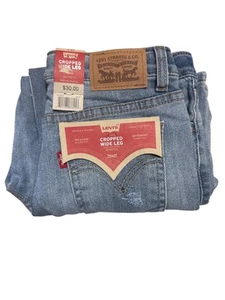 Levis Cropped Wide Leg Distressed Blue Denim Jeans Size 10 Regular For Kids - Picture 1 of 2