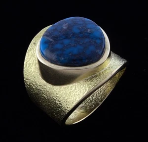 Anillo Tufa Fundido Oro 18K Con Piedra Turquesa Pico Ítaca Natural - Imagen 1 de 5