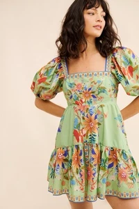 FARM Rio 'Bright Yard' Dress Puff-Sleeve Floral Mini Floral Garden Party Small - Picture 1 of 7