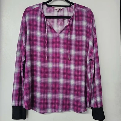Blusa Juicy Couture Rosa Púrpura Blanca a Cuadros Top Puño Ajustado Mujer (XL) Foto 1 de 4