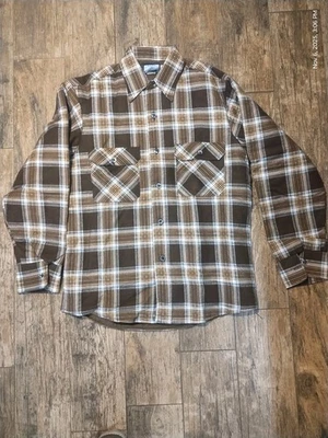Vintage Fieldmaster Sears Quilted Flannel Shirt Mens M 15-15.5 Brown Plaid  USA - Image 1 of 4