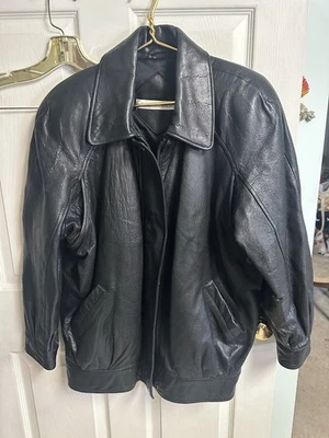 Vintage 90s Andrew Marc Leather Bomber Style Coat Jacket M Oversized 50w 30L - Image 1 of 4