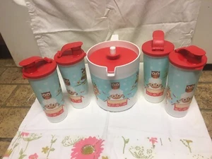TUPPERWARE NEW Beverage Set-Pitcher +16 Oz STRAIGHT SIDED TUMBLER CUPS FlIp Seal - Picture 1 of 10