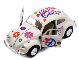 Kinsmart 5" 1967 VW Classic Beetle Peace Decals Diecast 1:32 Volkswagen White - Picture 1 of 1