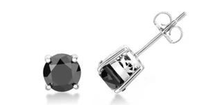 Sterling Silber 1/2 cttw schwarzer Diamant Solitär Ohrstecker. S17 - Bild 1 von 4
