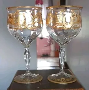 Theresienthal Meyr’s Neff Art Nouveau 24k Gold Wine Glass c1910 Josephinenhutte - Picture 1 of 24