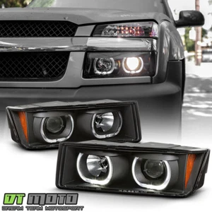 2002-2006 Chevy Avalanche 1500 2500 Blk LED Halo Projector Headlights Headlamps - Picture 1 of 9