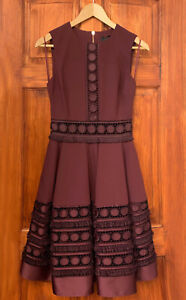 Ted Baker NEW Burgundy Lace Detail Knee Length Dress 