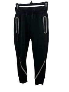 Boys Black Jogger Pants Reflective Zipper Pockets Ribbed Athletic Performance - Picture 1 of 5