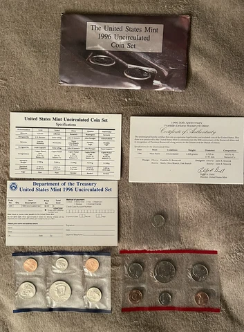 1996 US Mint Set 11 Coin P&D Uncirculated with the 1996 “W” West Point Dime Cover