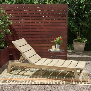 1 Set Wood Poolside Patio Outdoor Chaise Lounge Chair Outsides Backyard Gray - Picture 1 of 9