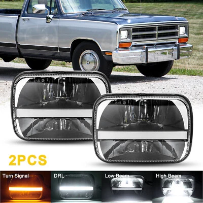 Par de faros LED DRL de 5X7" señal de giro alta/baja para Dodge W150 D350 81-93 Ram 50 Foto 1 de 4