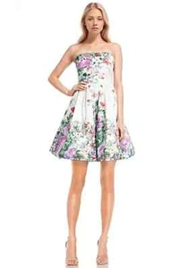 Jewel Badgley Mischka Green Multi Strapless Bubble Hem Gown Size 10 $278 - Picture 1 of 3