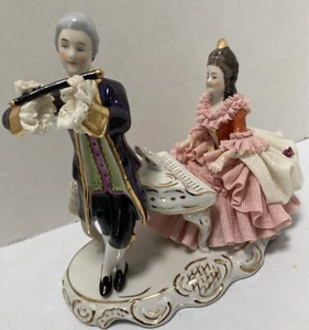 Dresden Crown Vintage Lady At Piano And Flute Player Perfect Condition - Picture 1 of 11