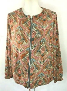 Easel Womens Lightweight Zip Up Jacket Size Large Pink Orange Blue Paisley Print - Picture 1 of 5