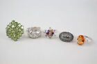 Sterling Silver .925 Rings Stone Set Cluster Sparkly Floral x 5 (30g)