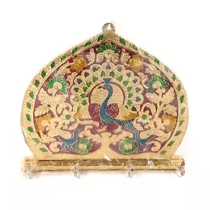 Vintage Hand Made Meenakari Metal Foil Wall Plaque w/Hooks - Picture 1 of 9