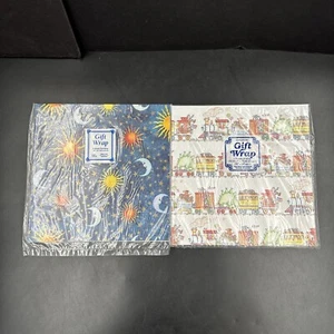 Lote de 2 Papel de Envoltura de Regalo Vintage Cape Shore Circo Tren Luna Sol - Imagen 1 de 8