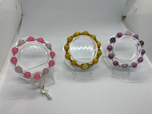 3 BRACELETS PINK Worry Crystal stone/Yellow Crystal stone/Purple Crystal stone - Picture 1 of 6