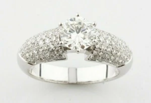 18k White Gold Diamond Soltiaire Ring w/ Pave Accents TDW = 2.37 ct Size 7 - Picture 1 of 4