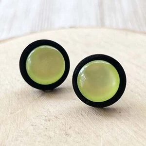Natural Black Wood Green Glass Earrings Studs, Stainless Steel Earrings, Boho Ea - Picture 1 of 9