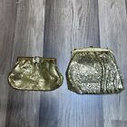 Whiting and Davis co vintage gold tone mesh sequined clutch evening bag duo