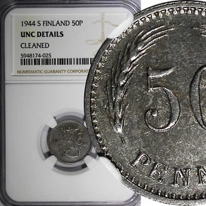 Finland Iron 1944 S 50 Penniä WWII Issue NGC UNC DETAILS KM# 26b (25) - Picture 1 of 4