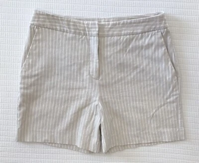 Pantalones cortos de vestir Worthington para mujer 6 rayón lino rayas beige bolsillos elásticos altos Foto 1 de 4