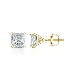 14k Yellow Gold Princess Diamond Simulant Stud Earrings (1/4-2ct,AAA Quality) - Picture 1 of 4