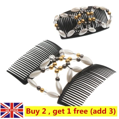UK Elastic Hairpin Stretch Double Magic Hair Comb Handmade Beaded Hair Clip UK. - Image 1 of 4
