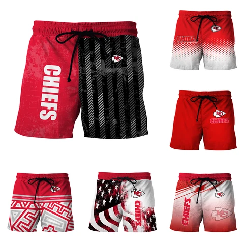Kansas City Chiefs Men's Casual Loose Board Shorts Summer Running Workout Shorts Cover