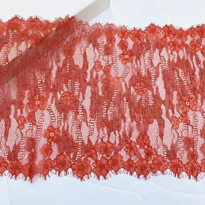 Borde de encaje de malla floral coral oscuro para costura/artesanía/8,5" de ancho Foto 1 de 4