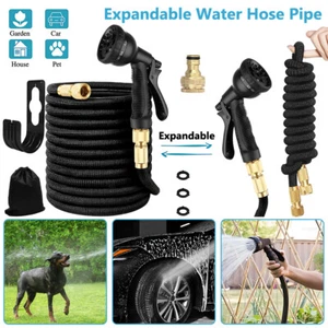 Water Garden Hose Flexible Expandable Pipe Car Wash W/ Spray Nozzle Gun 25-100FT - Picture 1 of 17