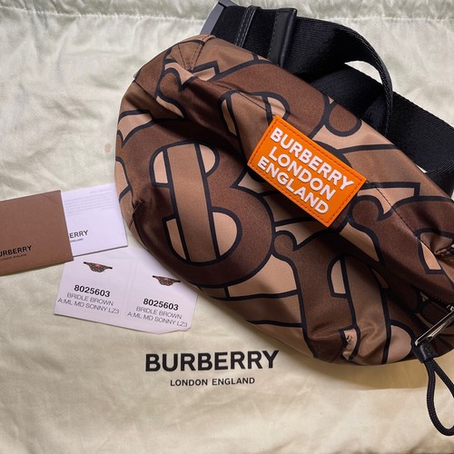 Burberry Monogram Print Sonny Belt Bag in Brown Nylon