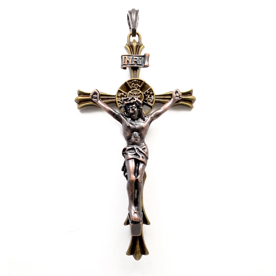 Accents Kingdom Silvertone and Copper St Benedict Crucifix Cross Pendant