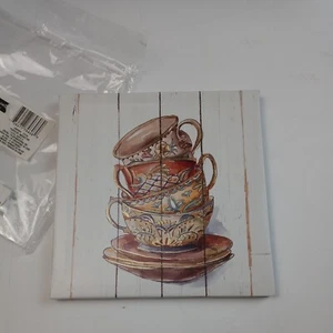 Special Moments Canvas Wall Art 1 Piece, 8x8" , Stack of Tea Cups NEW - Picture 1 of 5