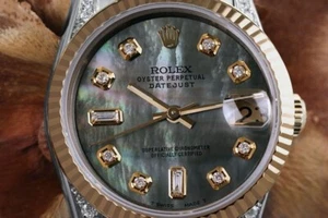 Rolex Datejust 31 mm Black Mother Of Pearl 8+2 Diamond Accent Dial & Lugs - Picture 1 of 8