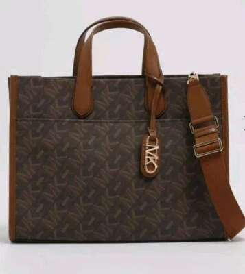 Brand New Michael Kors Gigi Large Logo Grab Tote Handbag Bag Brown SignatureGold - Image 1 of 4